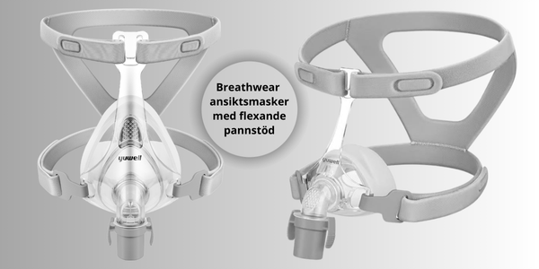 Breathwear ansiktsmasker med flexande pannstöd för behandling av sömnapné